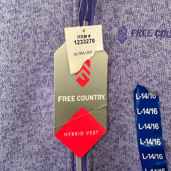 Free Country Hybrid Puffer Fleece Vest Womens Large 14/16 Purple Pockets New - Picture 6 of 10